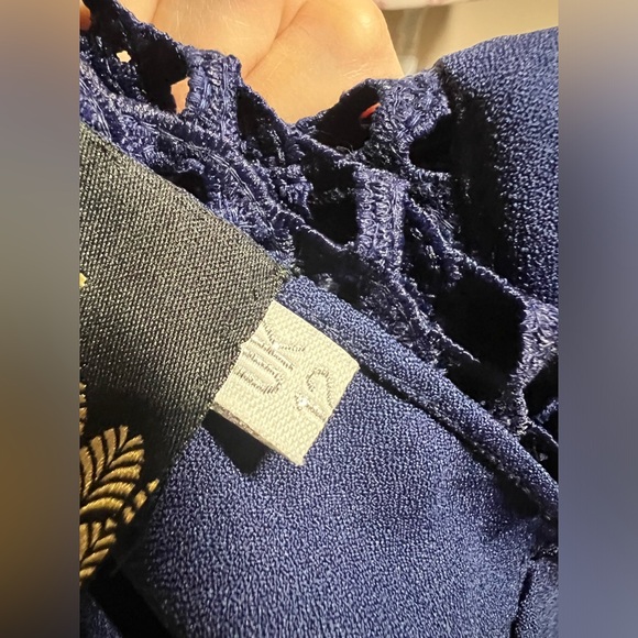 NWT LUXE Self Portrait Replica Navy One Shoulder Guipure Lace Midi Dress sz 8 - Picture 13 of 14